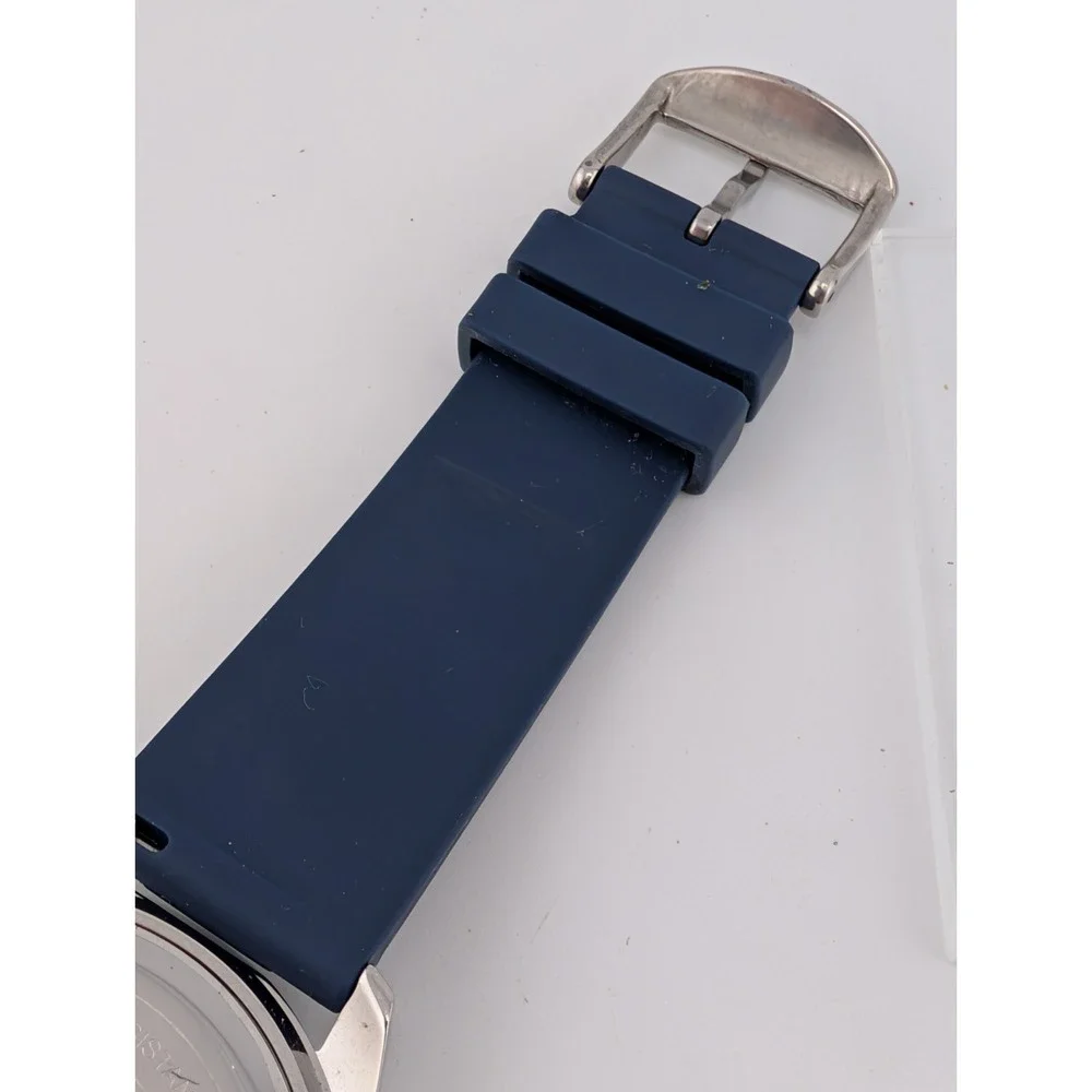SAPPHERO Men's Quartz Watch 44mm Silver Case Blue Silicone Band- New Battery